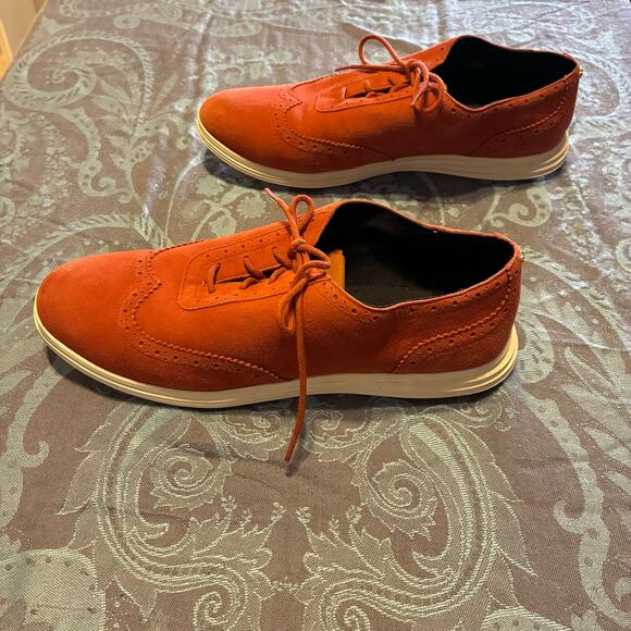 Cole Haan Grand OS Orange Suede Lace-Up Sneakers Mens 10B Casual Derby Wingtip